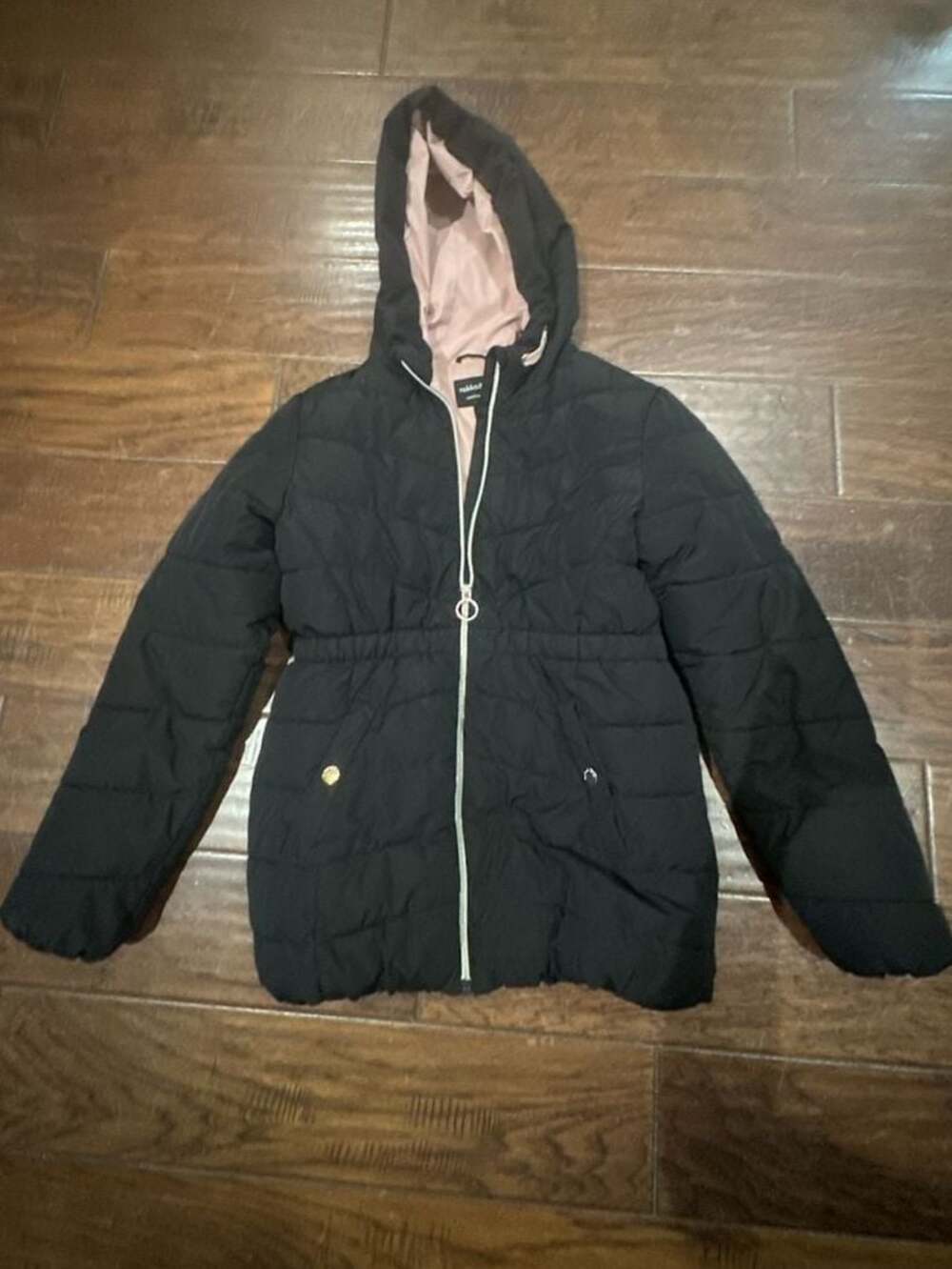 Rokka&Rolla Girls' Quilted Puffer Jacket with Hood, Black, Size L (10-12)